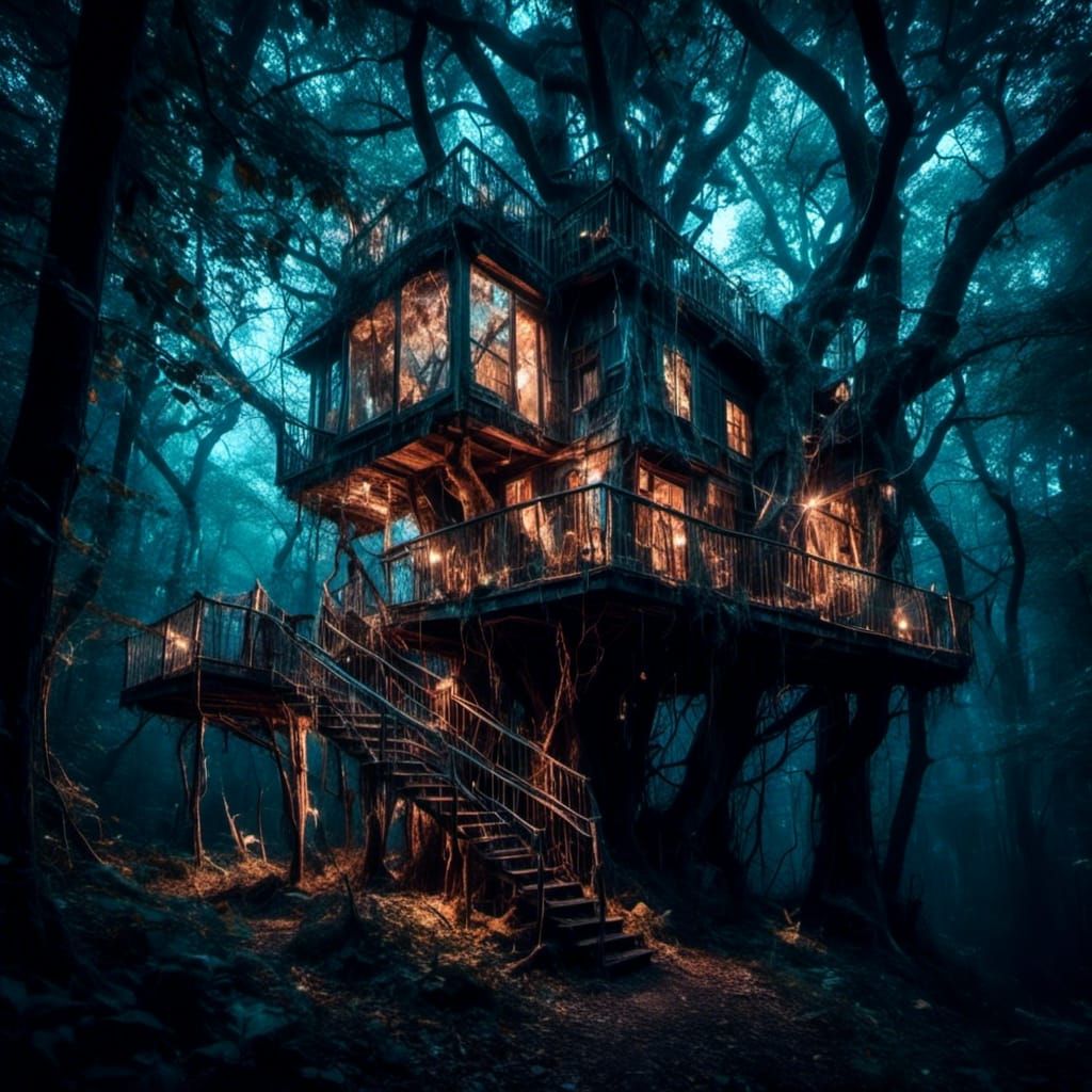 Ethereal Treehouse with Spectral Lights