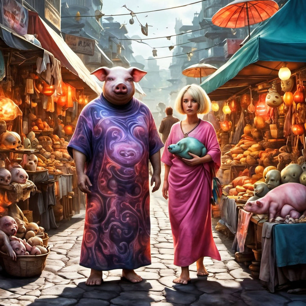 Vibrant Alien Market with Extraterrestrial Merchants