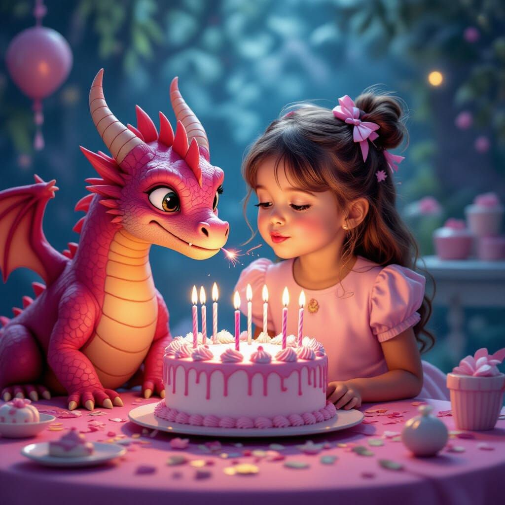 Girl's Pink Birthday Party With Friendly Pink Dragon