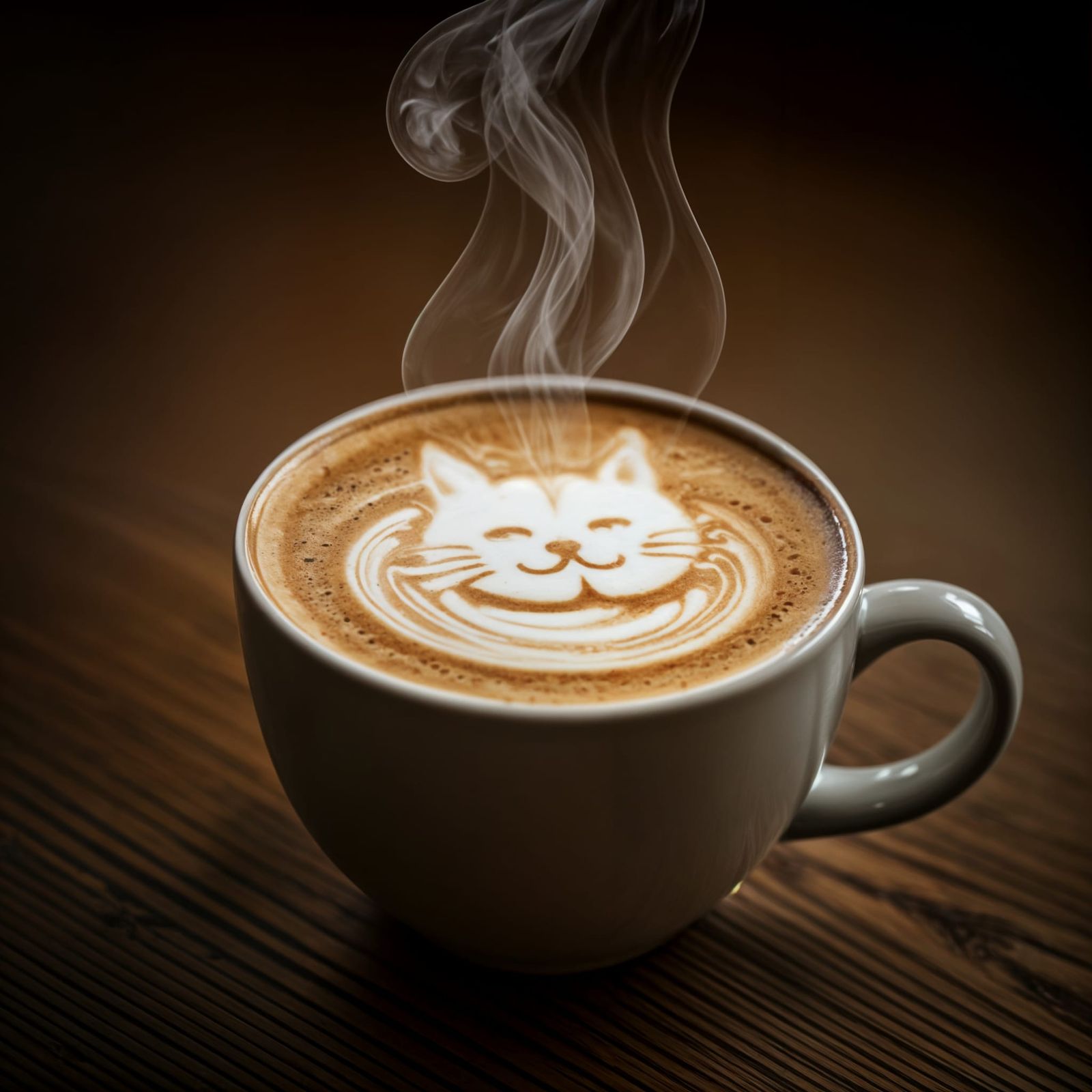 Cute Cat Latte Art in Coffee Cup