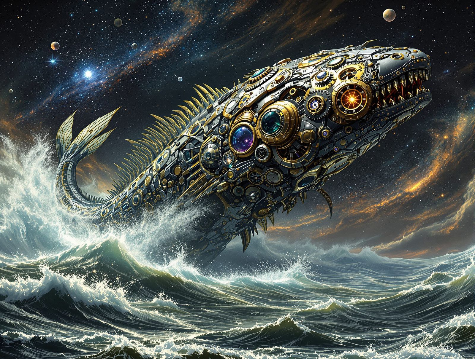 Colossal Clockwork Leviathan in Cosmic Ocean