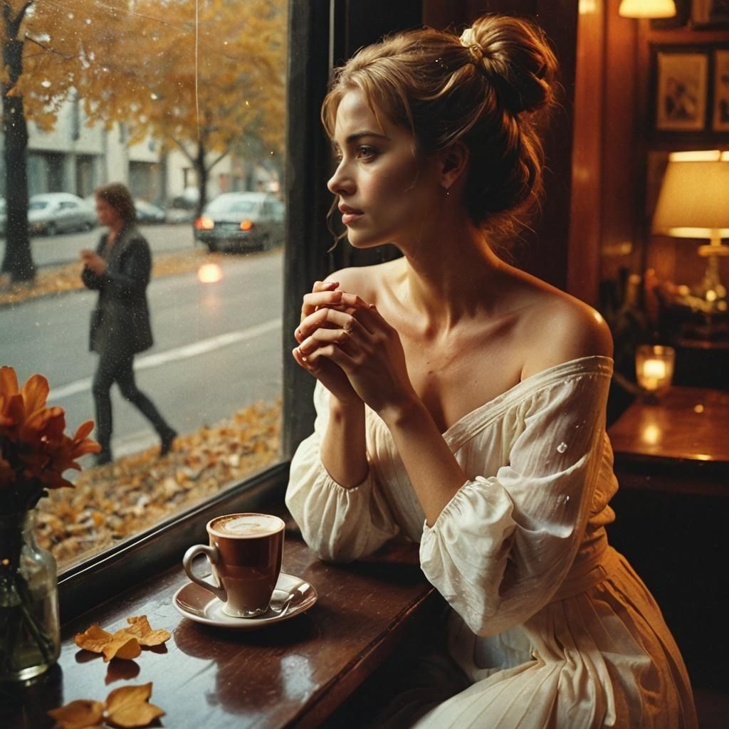 Girl Looking out Window, Cinematic Film Still