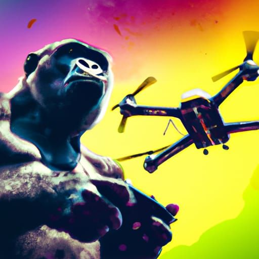 Gorilla with Drone Controller: Hyperrealistic Splash Art
