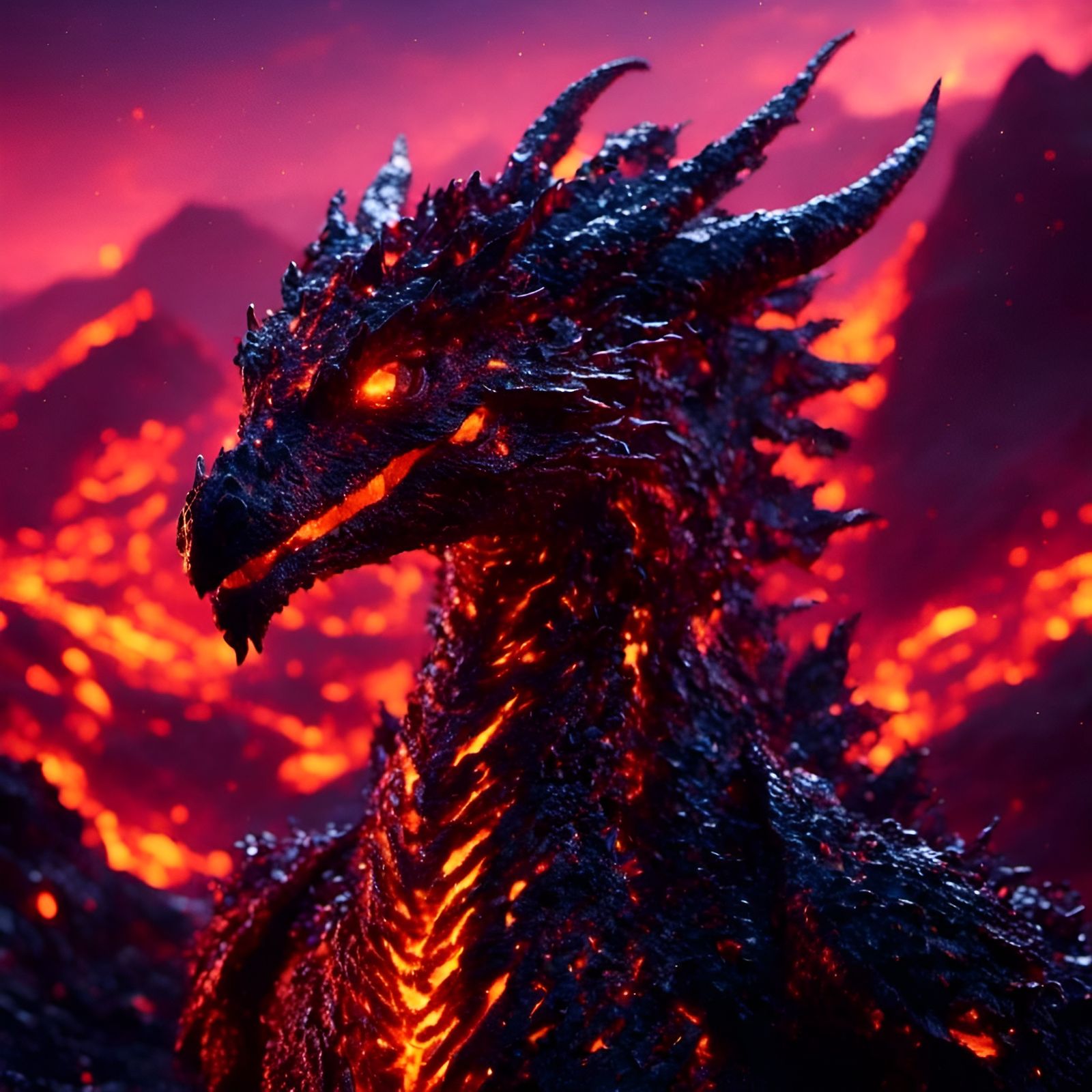 Cinematic Lava Dragon Head and Shoulders Portrait
