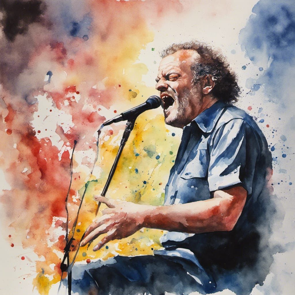 Energetic Musician in Watercolor Splash Art