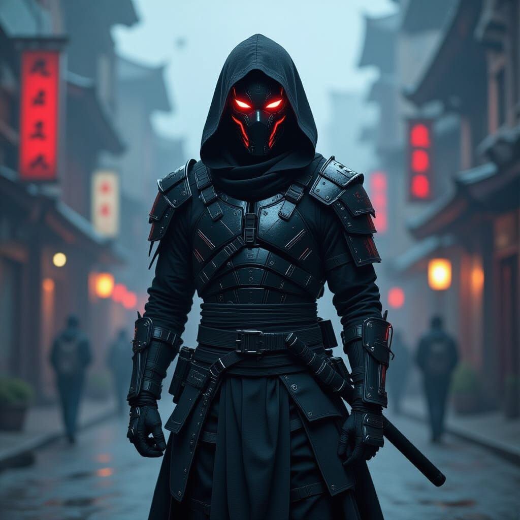 Cybernetic Ninja in Dark Gothic Biomechanical Style
