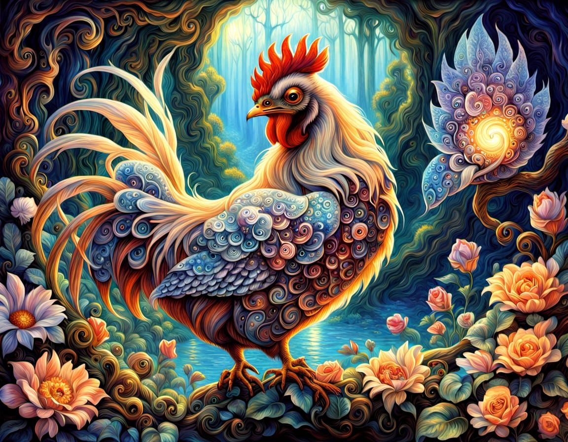 Kawaii Art - Cute And Cuddly little chicken with  wonderfully big bright eyes, hyper realistic miniature alien steampunk...