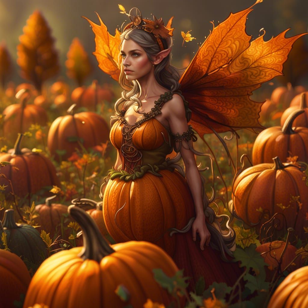 Pumpkin Patch Fairy in Autumn Meadow