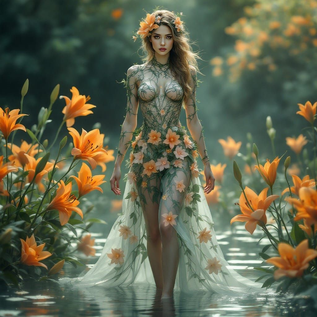 Luminous Botanical Fantasy Portrait of a Woman in Nature