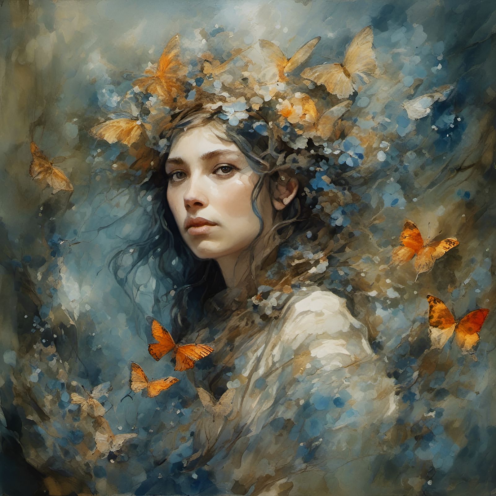 Elven Warrior Woman in Hyperreal Watercolor