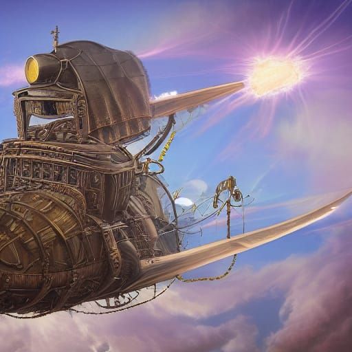 Steampunk Woman Commands Majestic Airship in Cloudy Skies