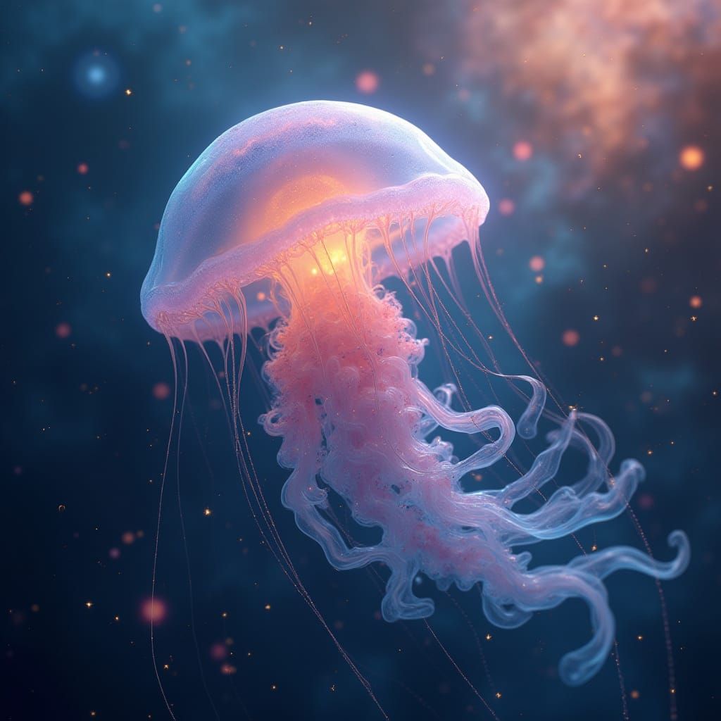 Surreal Cosmic Jellyfish in a Nebula Dance
