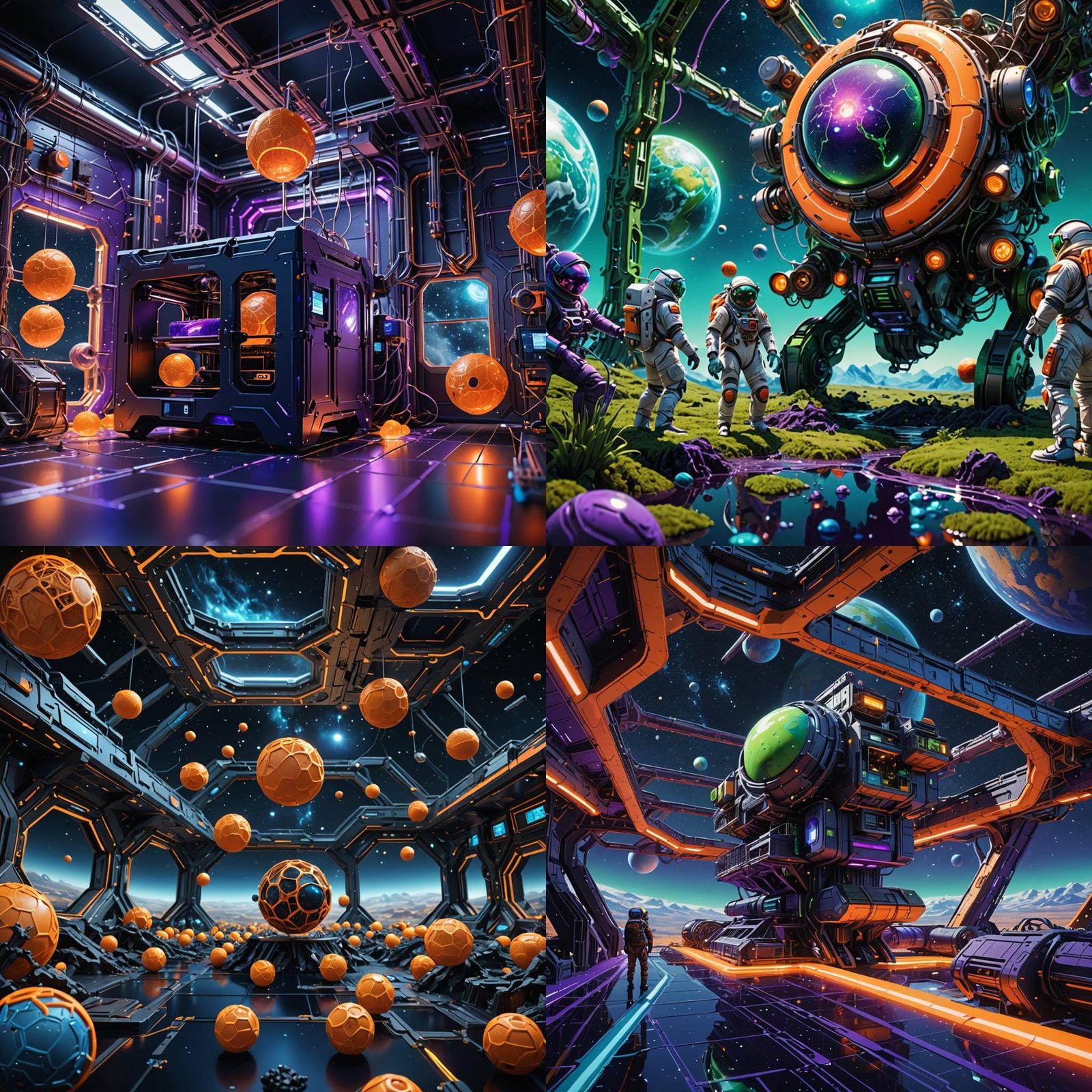 Orbital 3D Print Farm in Zero-G, Detailed Matte Painting