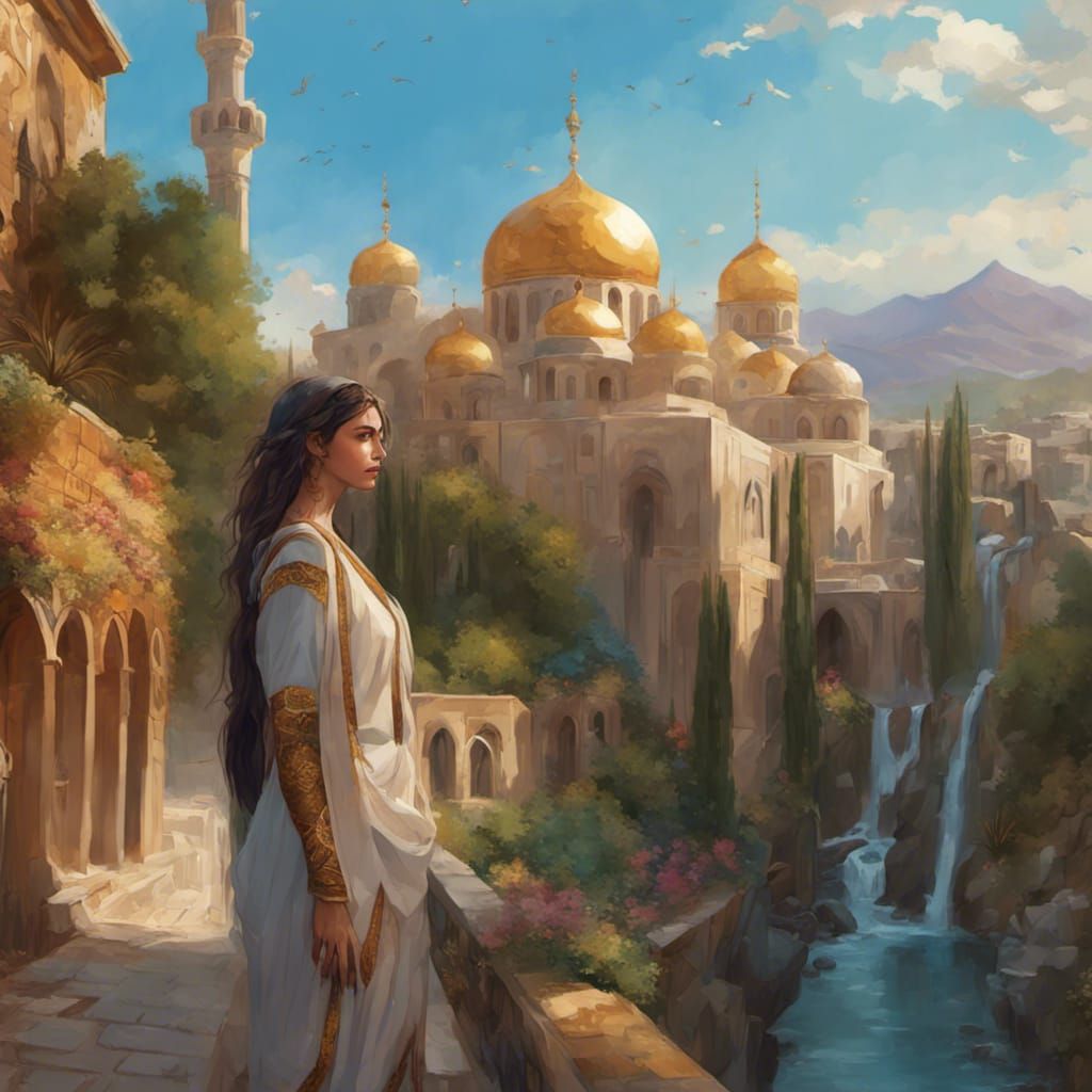 Persian Town Alley with Golden Domes