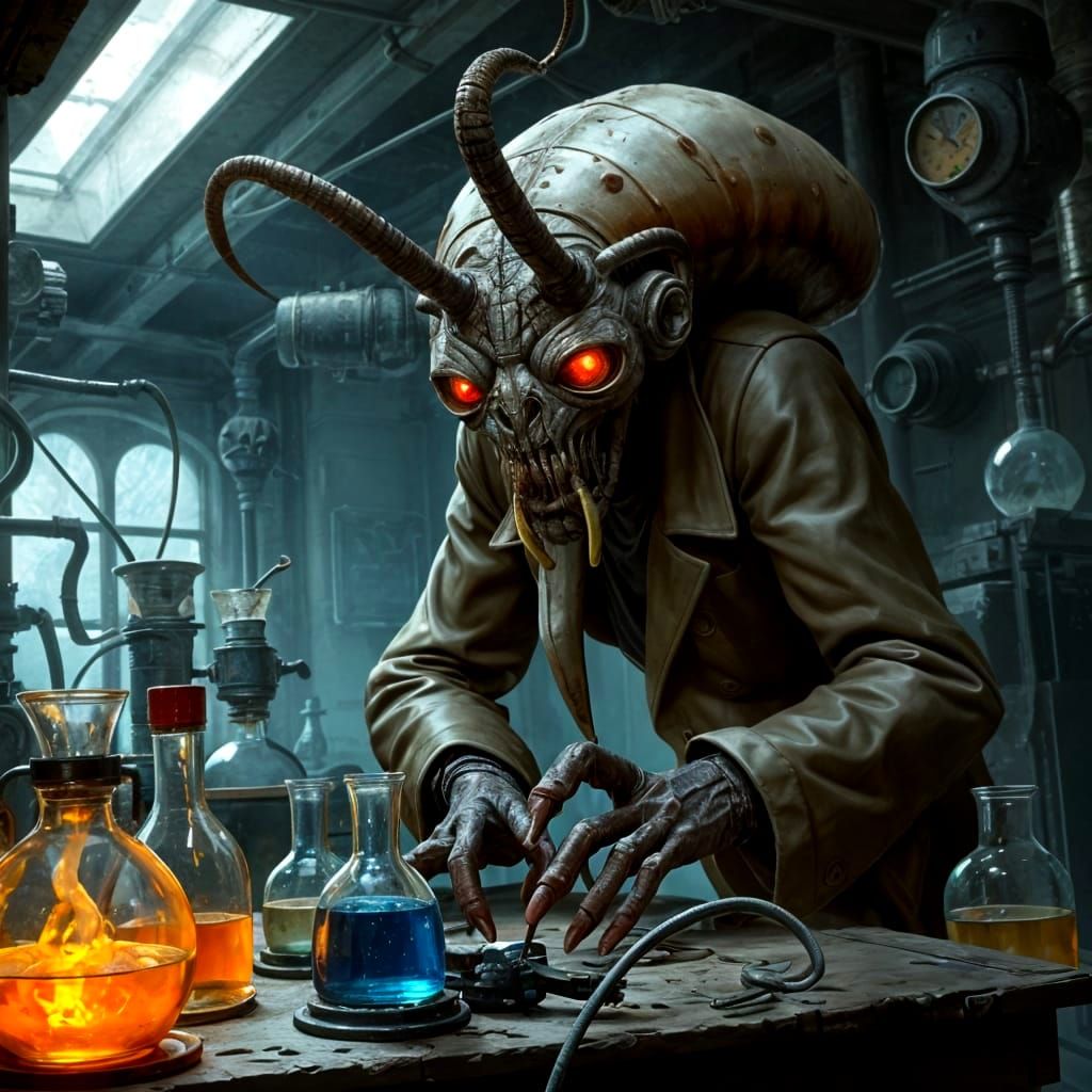 Terrifying Mutant Scientist in Abandoned Lab: Detailed Matte...