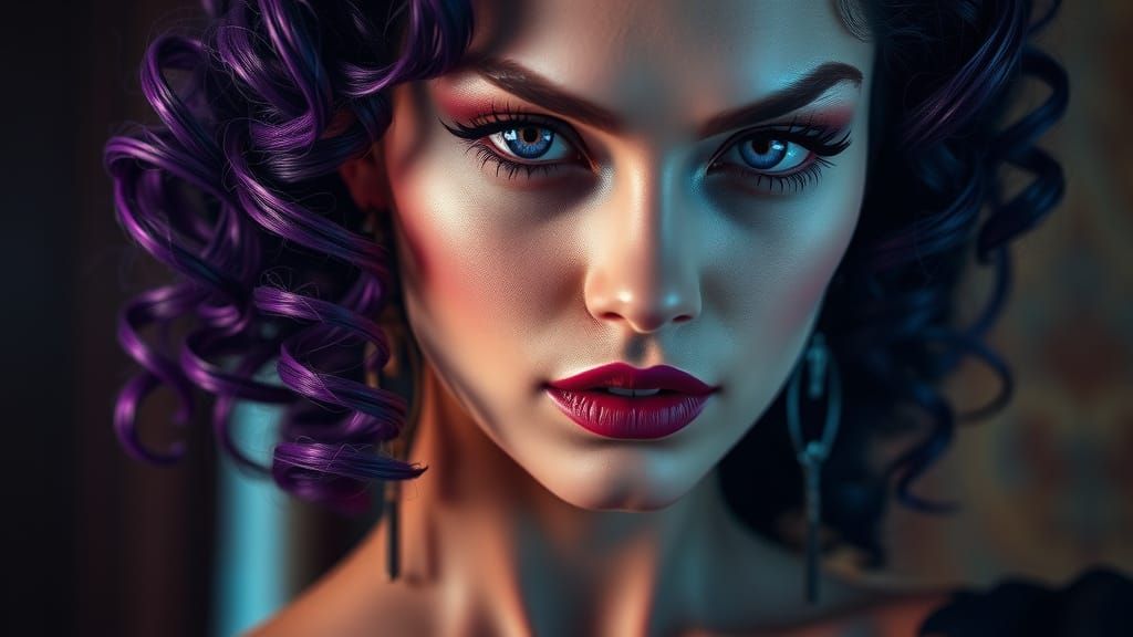 Glamorous Purple Portrait in Digital Art Style