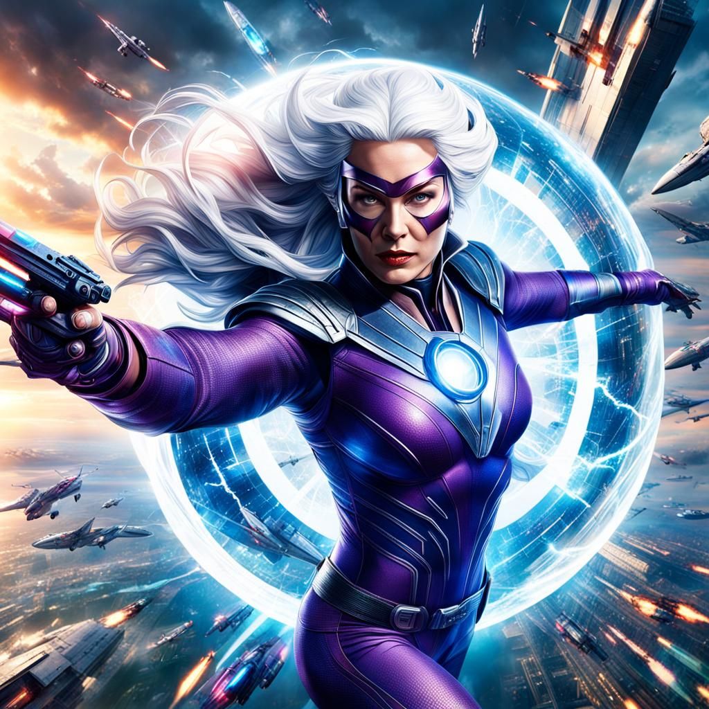 Lady Magneto in Energy Ball, Digital Matte Painting