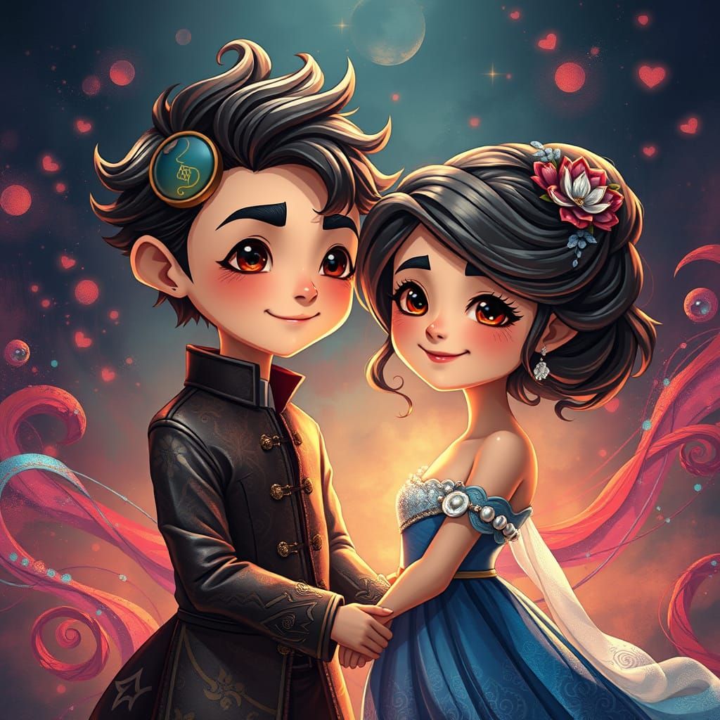 Vibrant Cartoon Couples in Dark Fantasy