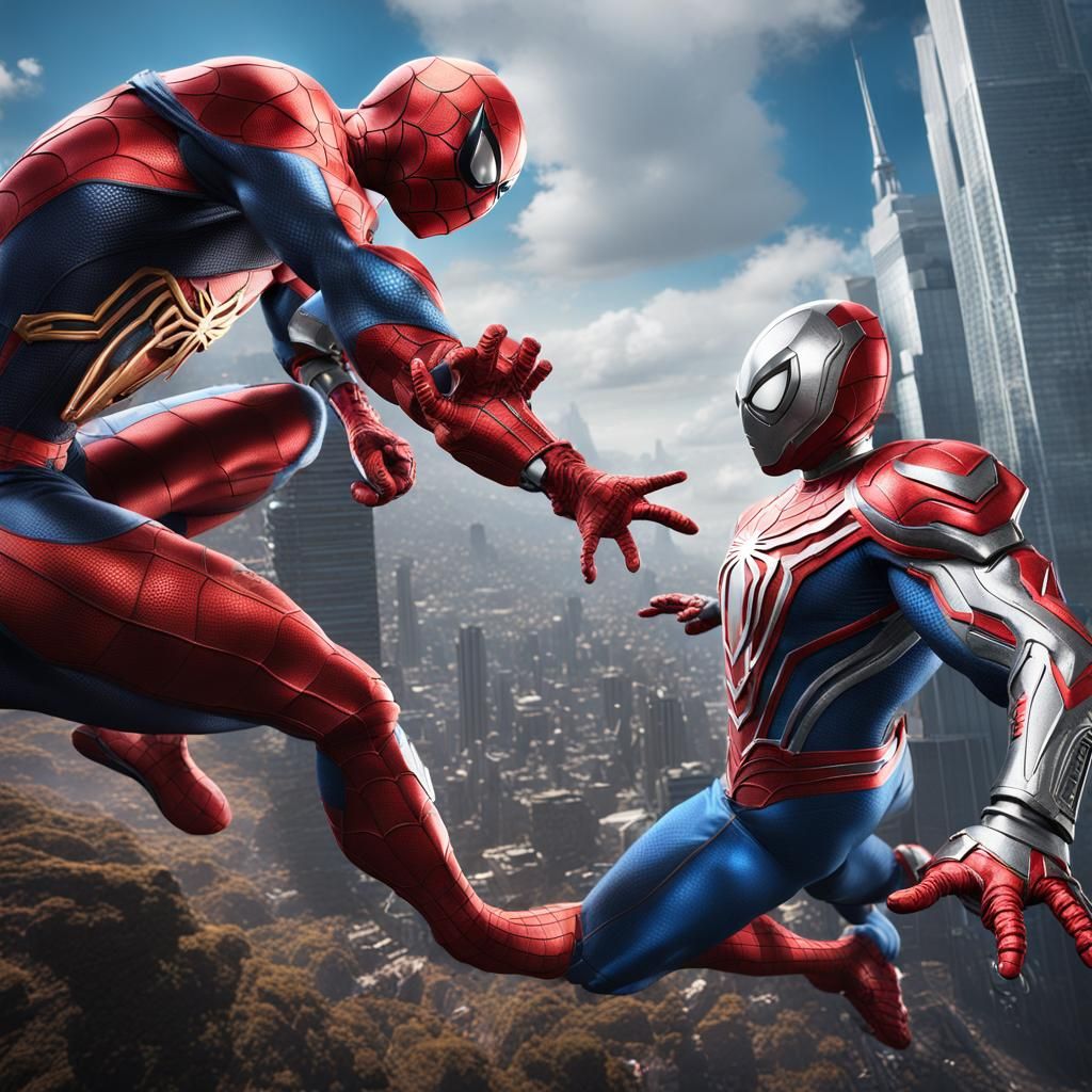 Spiderman Versus Ultraman: Detailed Fantasy Concept Art