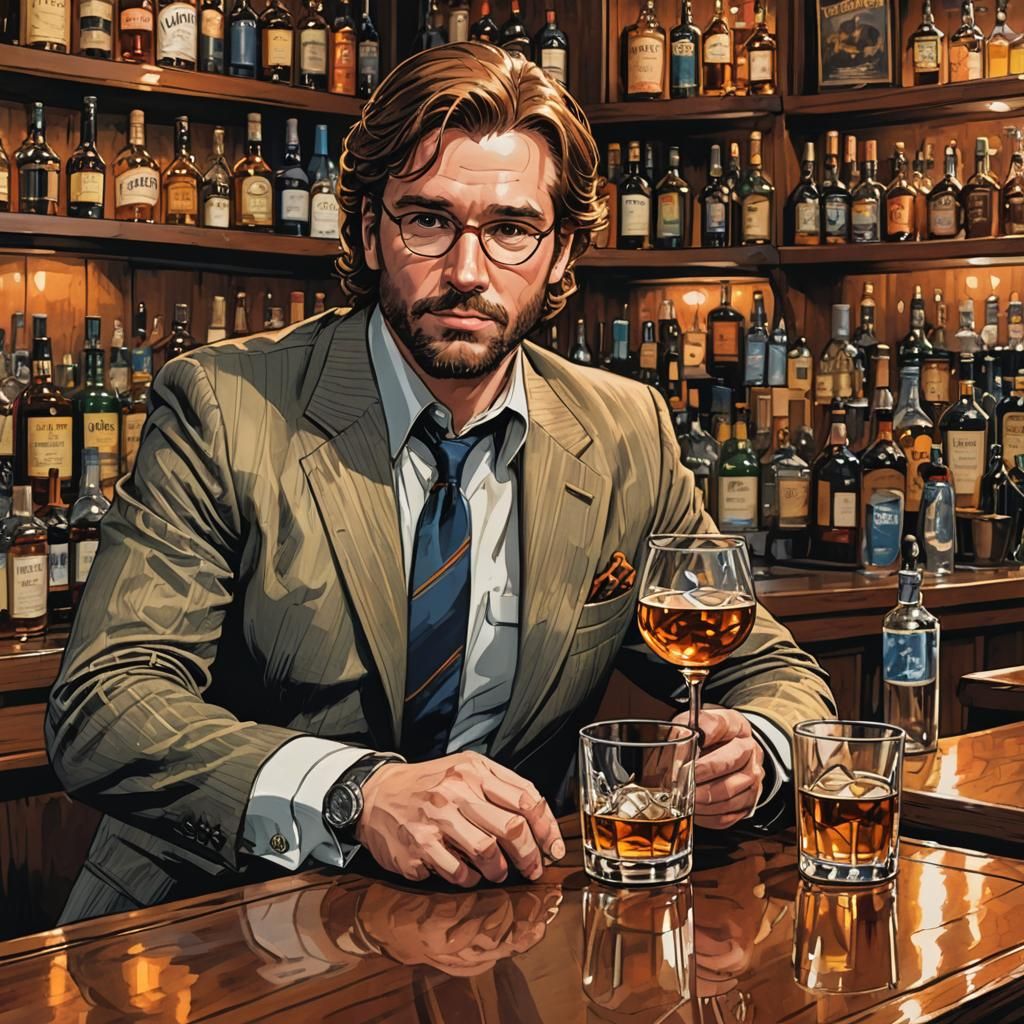 Scotch on Bar in Comic Book Art Style