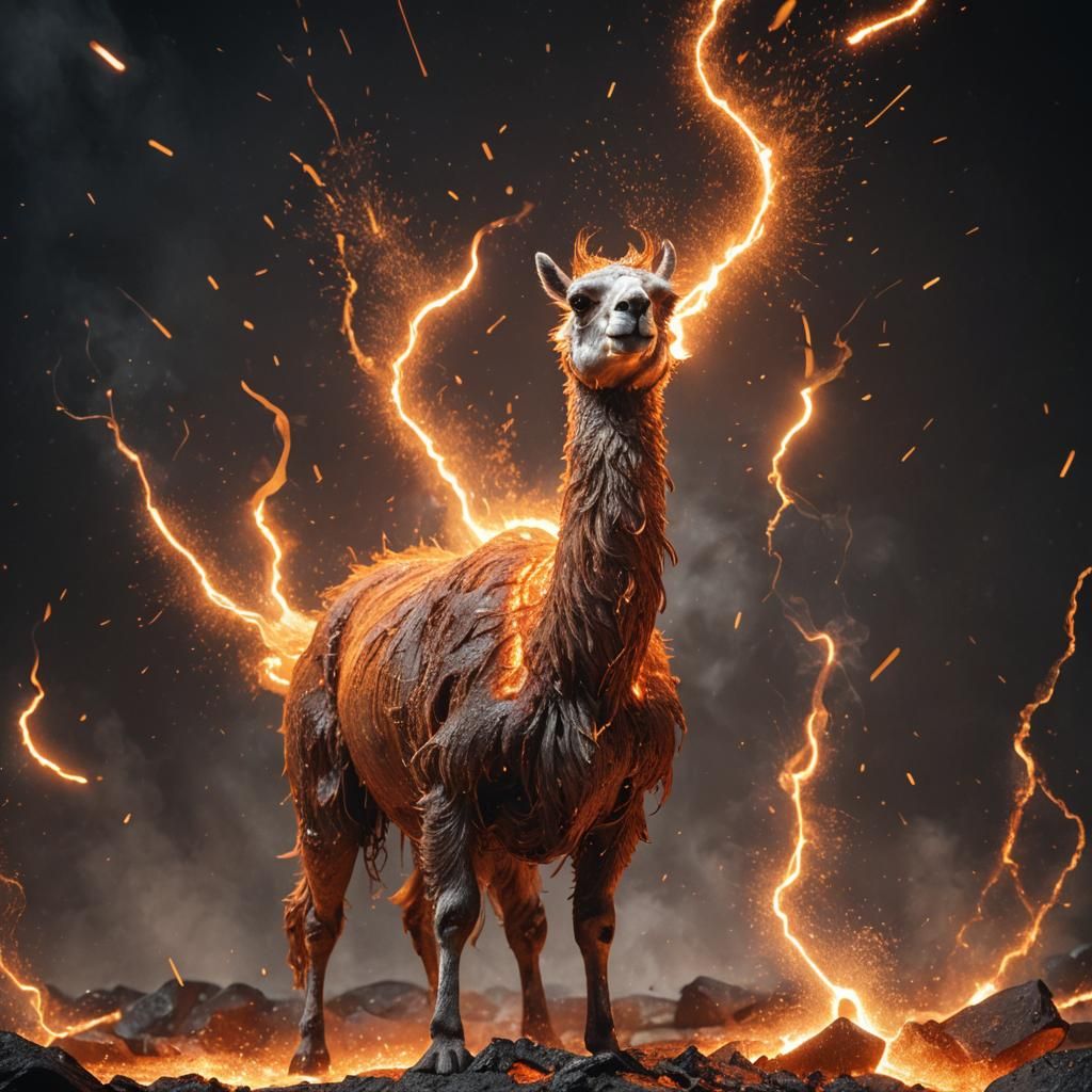 Molten Metal Llama with Fiery Sparks