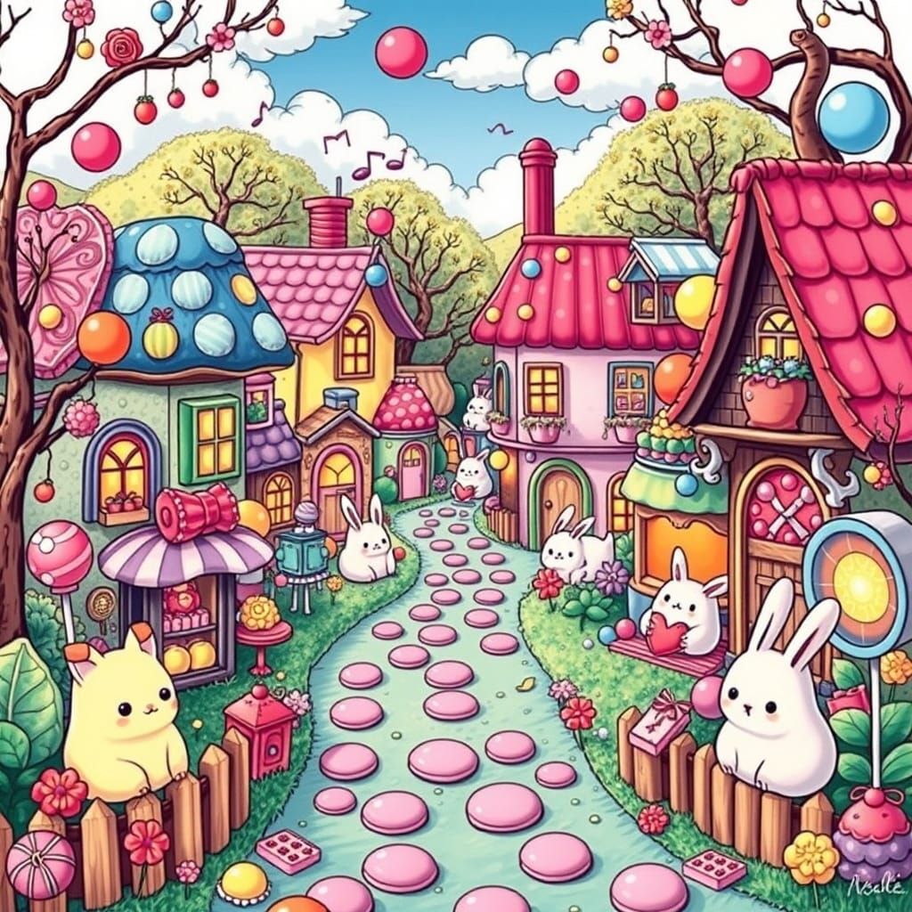 Colorful Candy Village Inspired by Manga Art