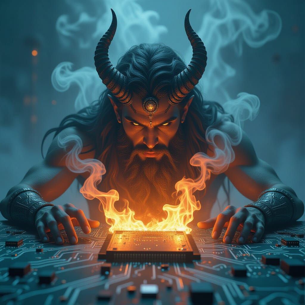 Ethereal Djinn Emerges from AI Circuit Board