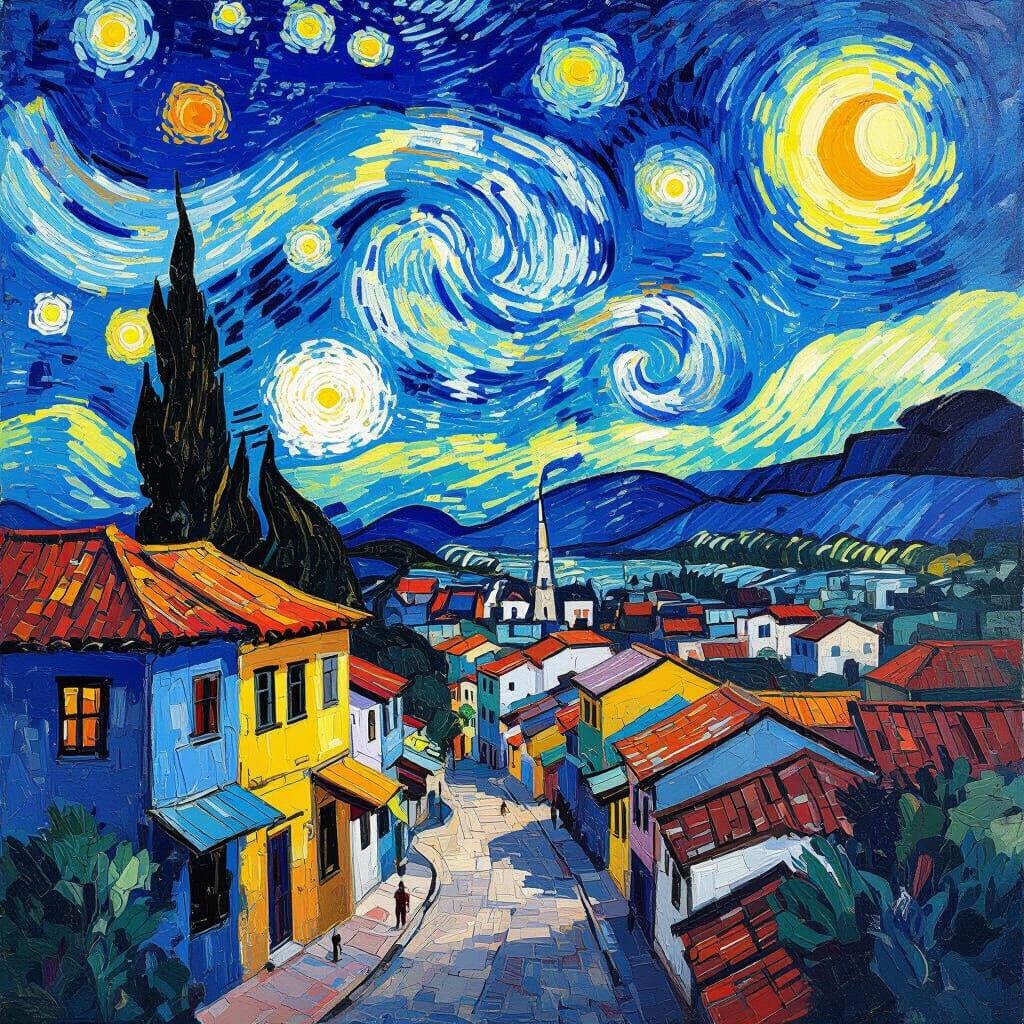 Dumai Cityscape in Van Gogh's Post-Impressionist Style