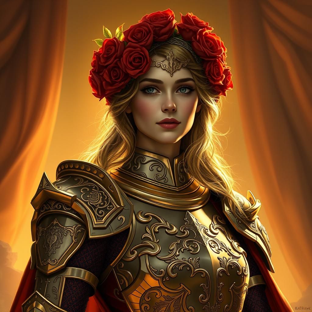 Regal Rose Knight in Digital Art Style