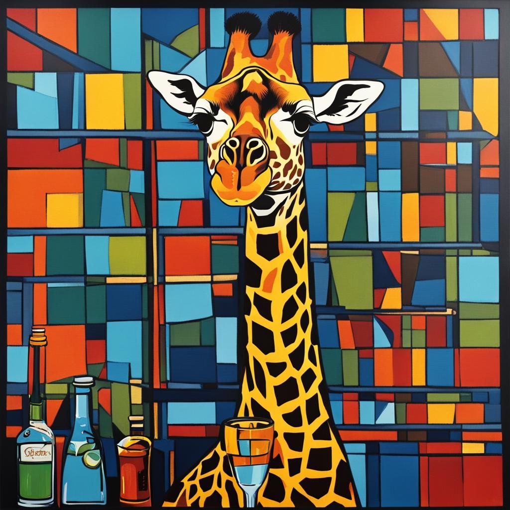 Giraffe Bartender in Abstract Art Style