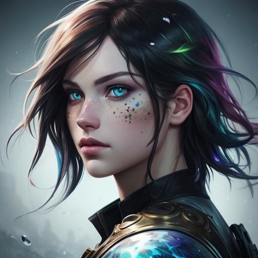 Detailed Portrait of Heterochromia in Splash Art Style