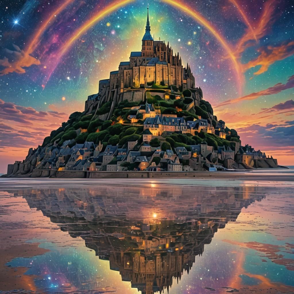 Mont Saint-Michel: Cosmic Holographic Illustration
