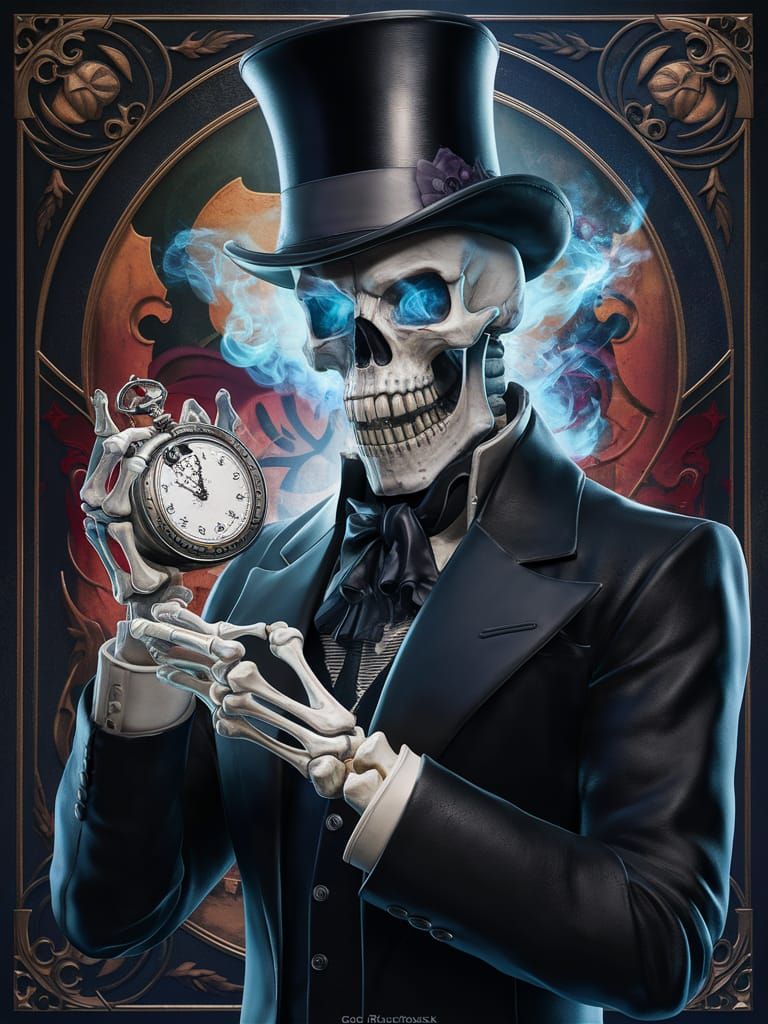 Skeleton in Victorian Suit with Blue Flame Eyes