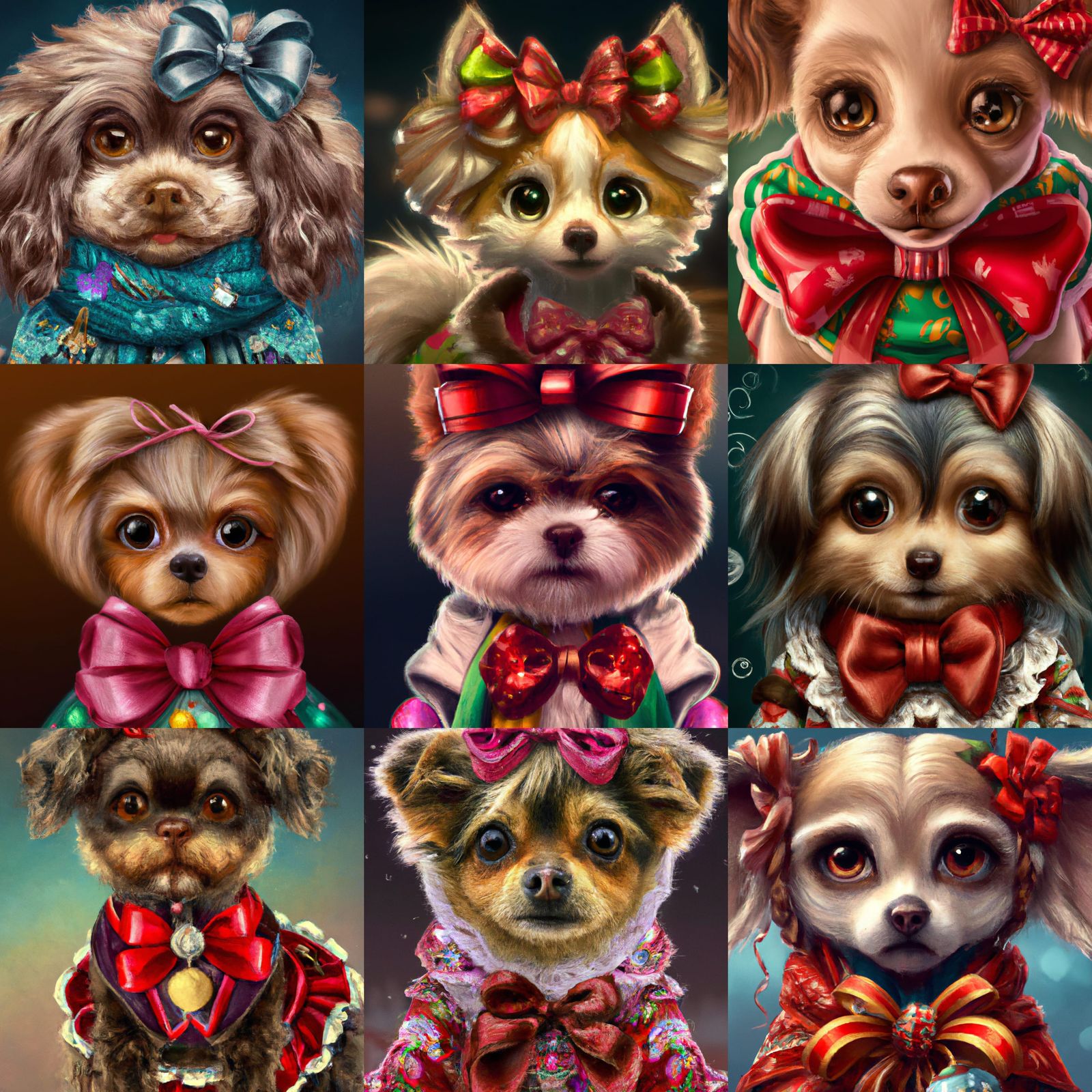 Festive Kawaii Dog Portrait in Digital Art Style