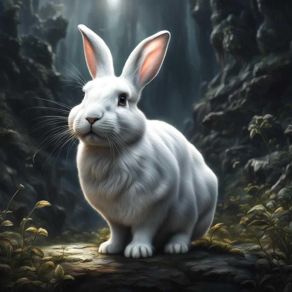 Winking Rabbit in Digital Matte Painting Style
