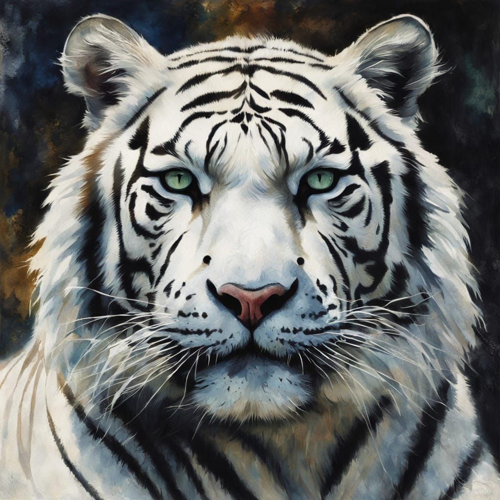 Surrealistic Portrait of a Majestic Snow White Tiger