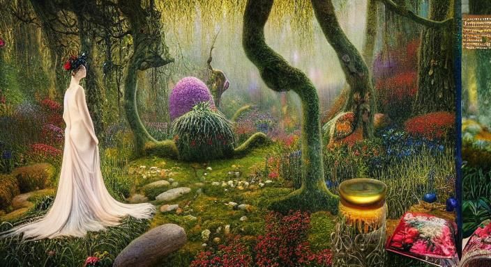 Sunset-Hybrid Woman in a Magical Forest, Art Nouveau