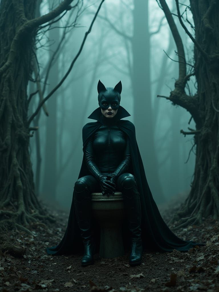 Gothic Catwoman Throne in Dark Forest