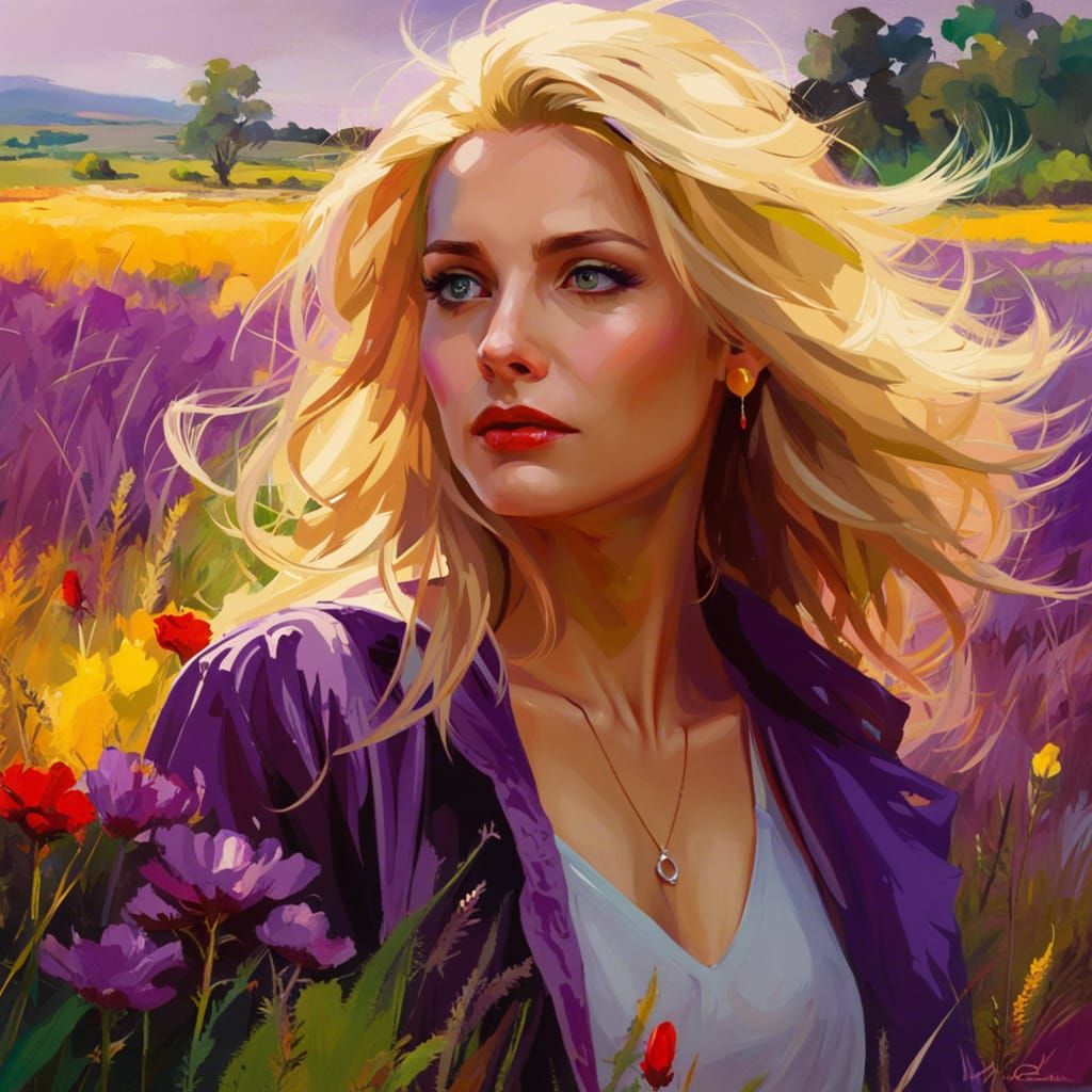 Blonde Woman in Dream Field: Digital Art