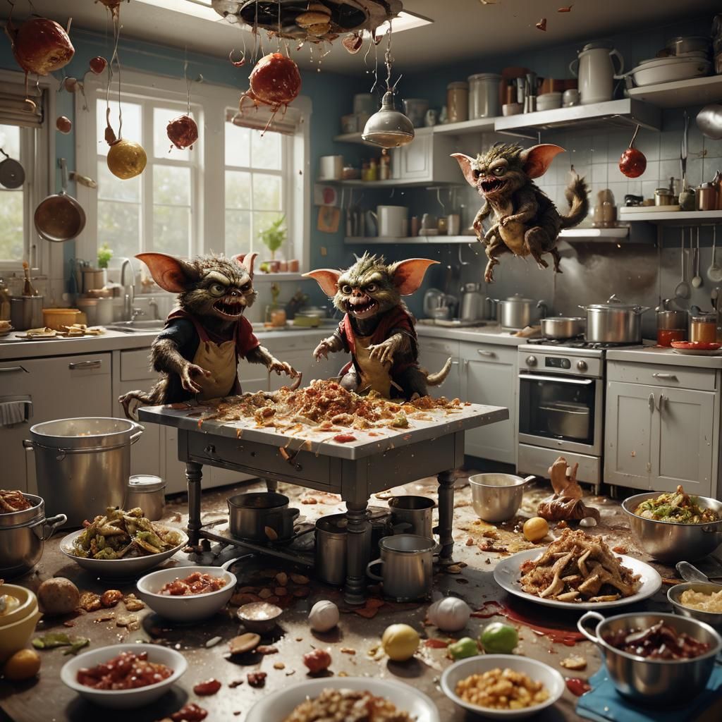 Gremlins Food Fight: Kitchen Mayhem in Detailed Matte Painti...