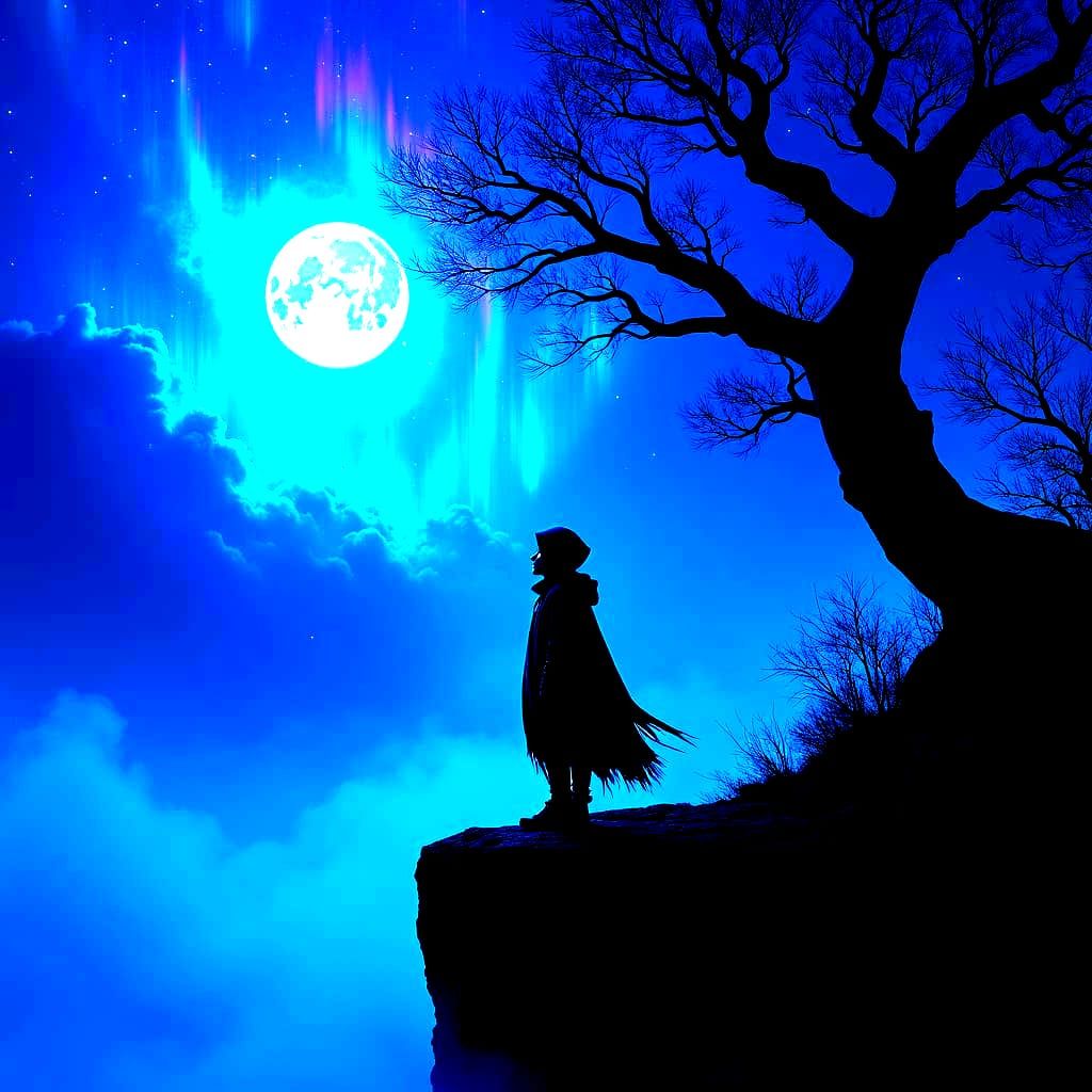 Boy Watches Starry Night Sky: Detailed Matte Painting