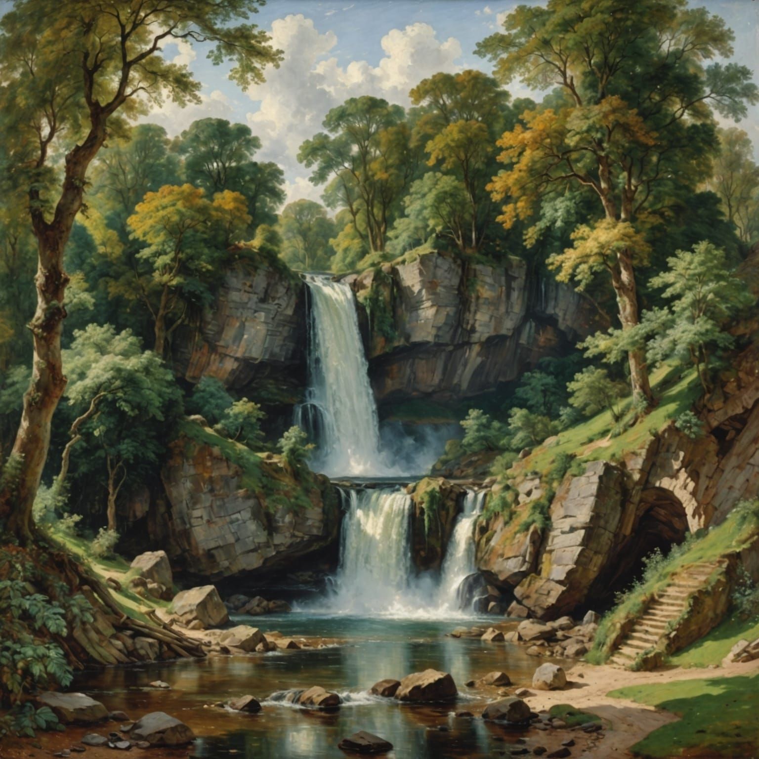 Radiant Waterfall in Detailed Colorful Landscape