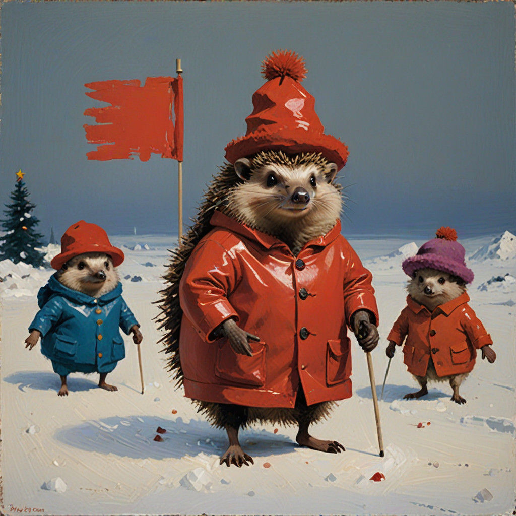 Surreal Holiday Hedgehog in a Dark, Expressionist Aesthetic