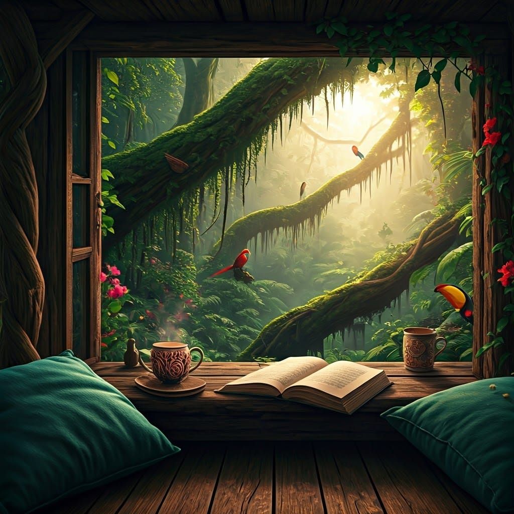 Wooden Treehouse Sanctuary in a Vibrant Jungle Landscape