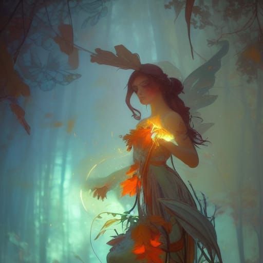 Autumn Fairy Art Nouveau Style