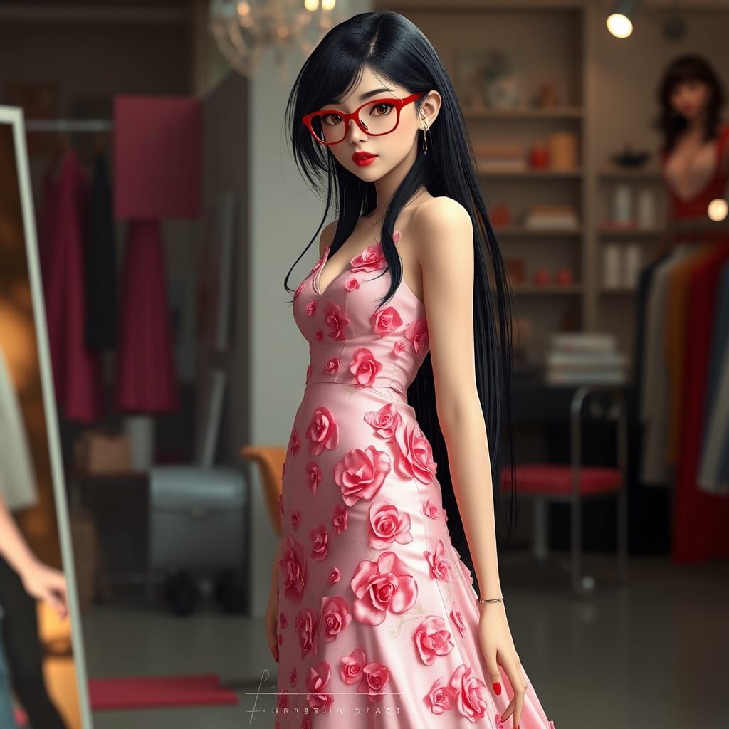 Hyper Realistic Fashion Model in a Rose Gown