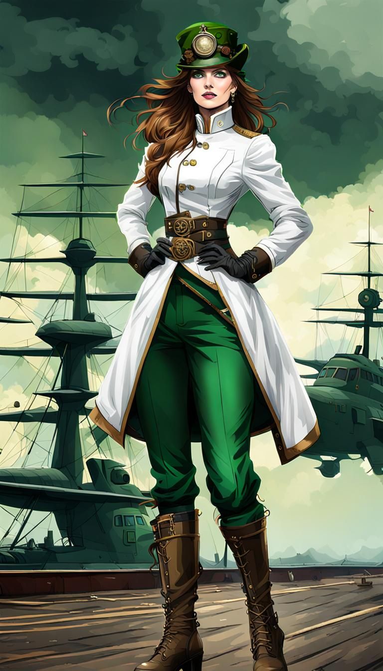 Steampunk Irish Beauty on Airship Deck
