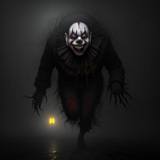 Horror Clown Running in Dark Carnival