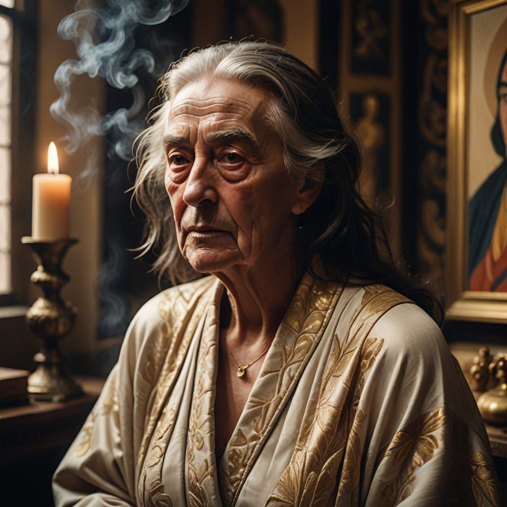 Ethereal Babylonian Courtesan Priestess in Gauzy Robes