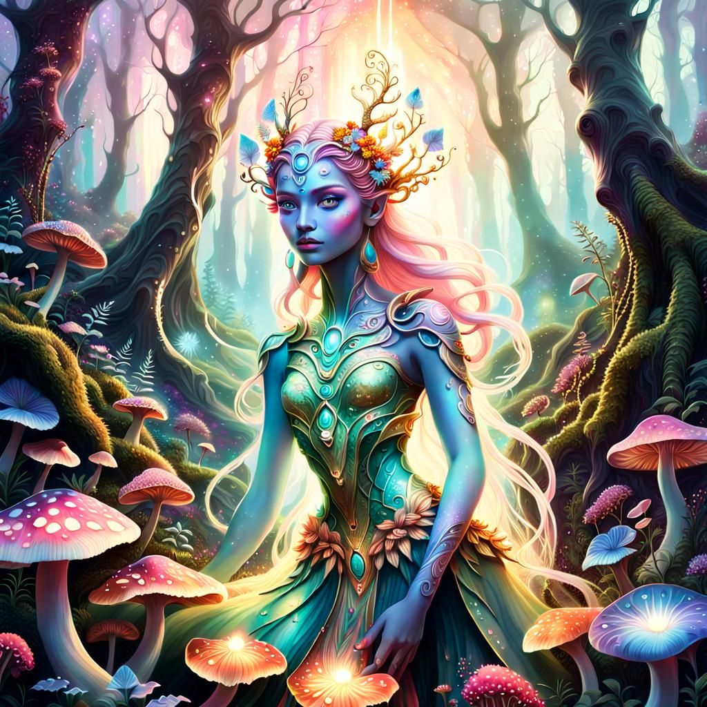 Ethereal Earth Goddess in Vibrant Forest Glade